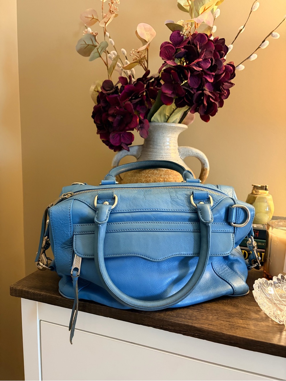 Rebecca Minkoff Blue Leather Satchel with detachable shoulder strap